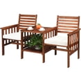 thumbnail image 3 of Costway Patio Loveseat Conversation Set Acacia Wood Chair Coffee Table Cushioned White, 3 of 11