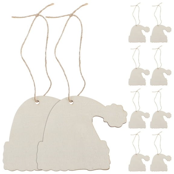 10pcs Hat Shaped Wooden Hanging Ornaments for Christmas Tree with Rope Home Adornment