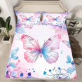 thumbnail image 2 of Manfei Chic Butterfly Twin Sheet Sets,Natural Botanical Leaf Twin Fitted Sheet,Gradient Pink Blue Flat Sheet For Girls Kids,Breathable Home Decor,3 Pieces, 2 of 7