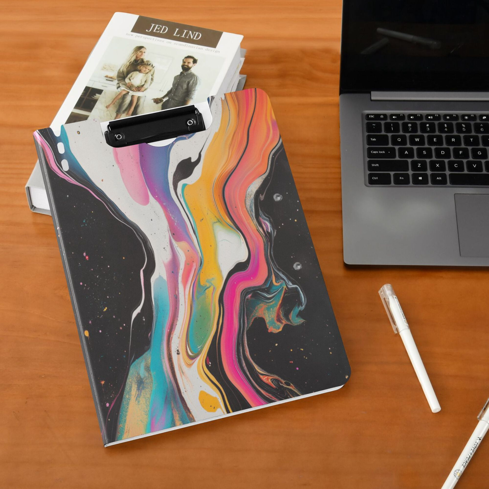 FORMRS A4 Clipboard Folder with Pen Holder Horizontal Foldable School Office Binder, Colorful Black