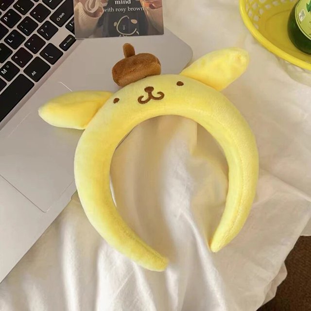 Sanrio-Diadema de dibujos animados para niña, accesorios para el cabello, tocado de felpa, Pompón, Cinnamoroll, Kuromi My Melody, regalo