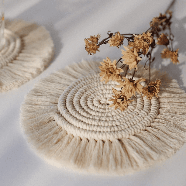 Posavasos en forma de corazón, posavasos de macramé en espiral - España