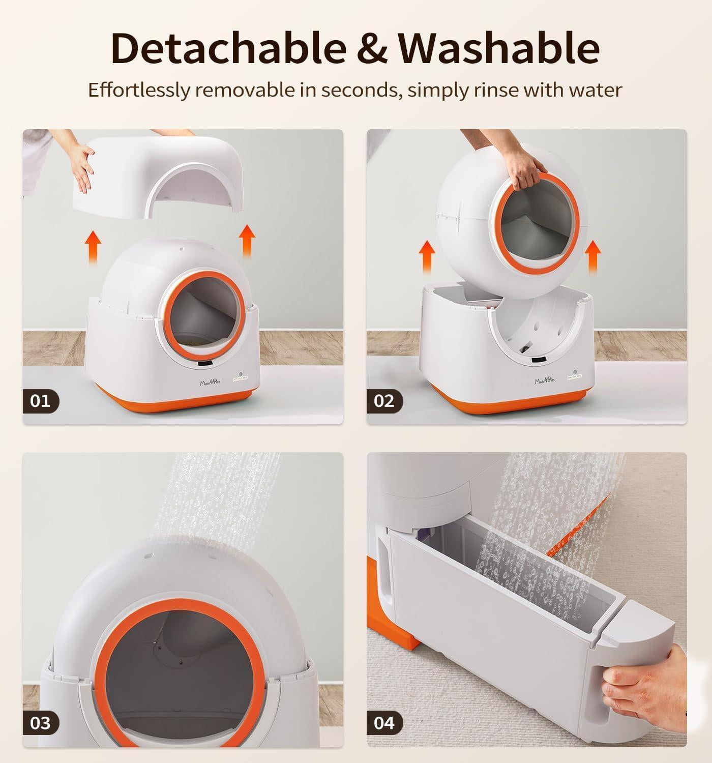 Self-Cleaning Litter Box 60L with Automatic App Control Odor-Eliminating PIR Motion Sensors and Includes Waste Bags for Multiple Cats