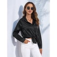 thumbnail image 4 of Blusas de Satén para Mujer, Camisas de Seda con Botones, Blusas Informales de Larga para Negocios Negro XL, 4 of 7