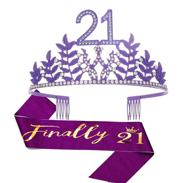 Kit de tiara de 21 cumpleaños con banda y diamantes de imitación, regalos de feliz 21 cumpleaños para ella, decoraciones de 21 cumpleaños para mujer