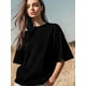 thumbnail image 1 of Camisetas de mujer, camiseta negra, cuello redondo, manga corta, color liso, camisetas de verano, camisetas casuales holgadas, 1 of 8