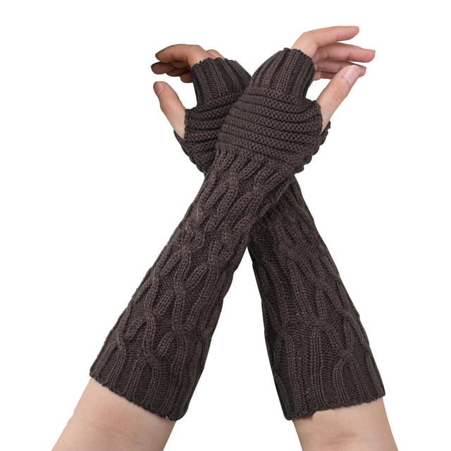 Gants Longs pour Femmes, Manches Tricotées Fausses, Doigts Exposés, Gants Chauds pour les Bras