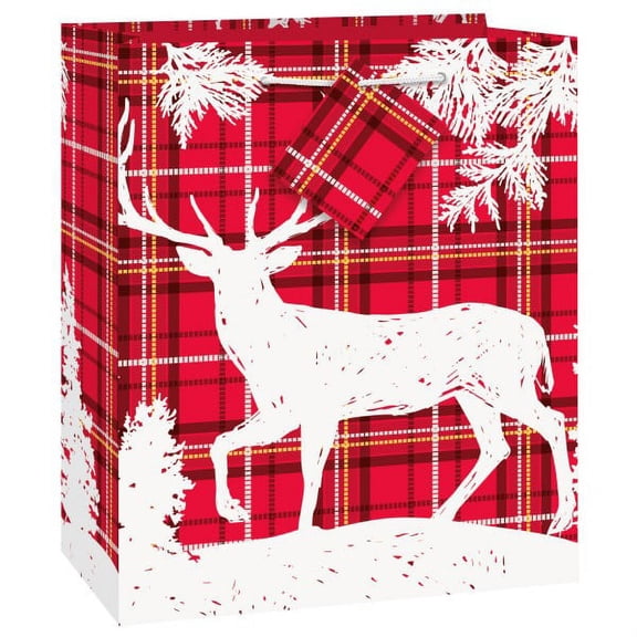 Christmas 'Plaid Deer' Medium Gift Bag (1ct)