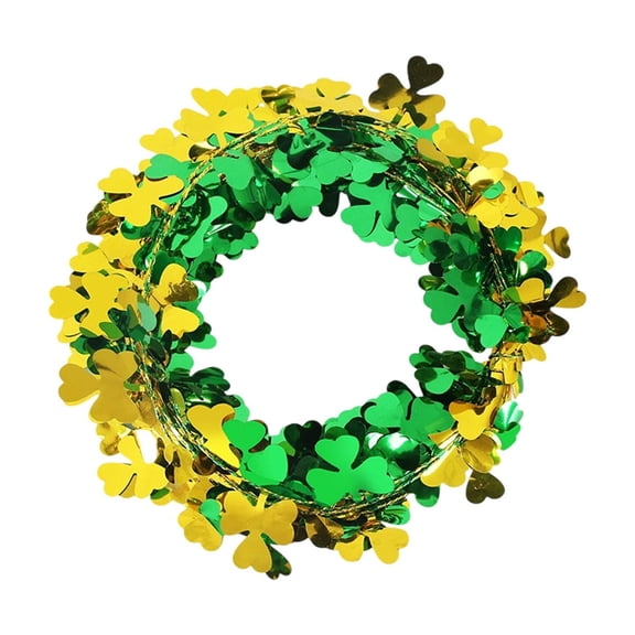 Japceit St. Patrick's Day Ribbon Wreath, Trefoil Clover Wreath with Floral Shape, Irish Holiday Tabletop Candleholder Wreath for Door, Wall, Party Decor