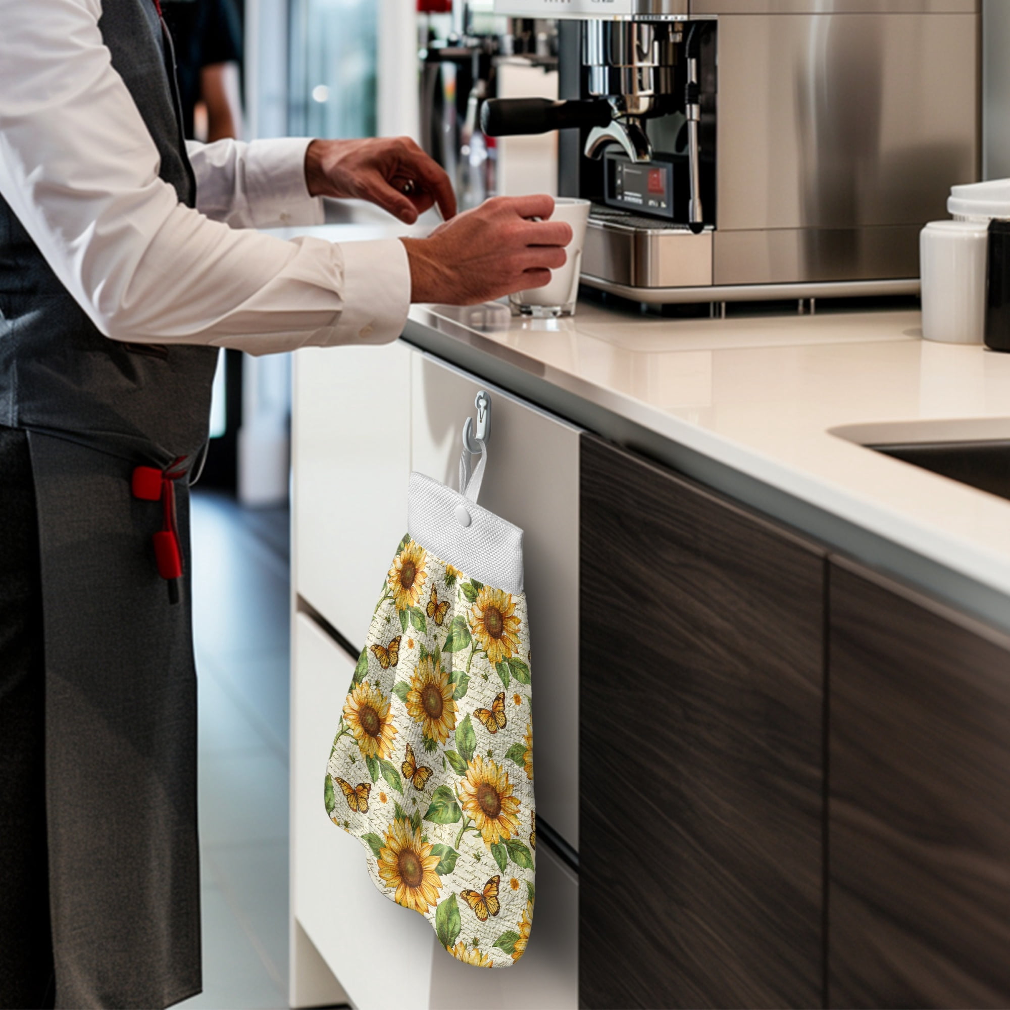 SEANATIVE Sunflower Hand Towel for Bathroom Butterfly Hand Towels with Button Loop Quick Dry Kitchen Fingertip Towels Kids Hand Dry Towels Highly Absorbent Hanging Hand Towels Home Decor 3 Pcs