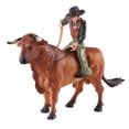 thumbnail image 3 of Modelo de granja de simulación, figura de equitación de ganado en miniatura, juego de rol de vaquero con estatuilla de toro para diseño de Diorama, Pie naranja CUTICAT Estatuilla de monta de toros, 3 of 8