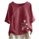 thumbnail image 1 of Blusas de Manga Corta para las Mujeres Impresas Cuello Redondo Camiseta Casual, Blusa de Algodón de Imitación para las Mujeres, 1 of 4