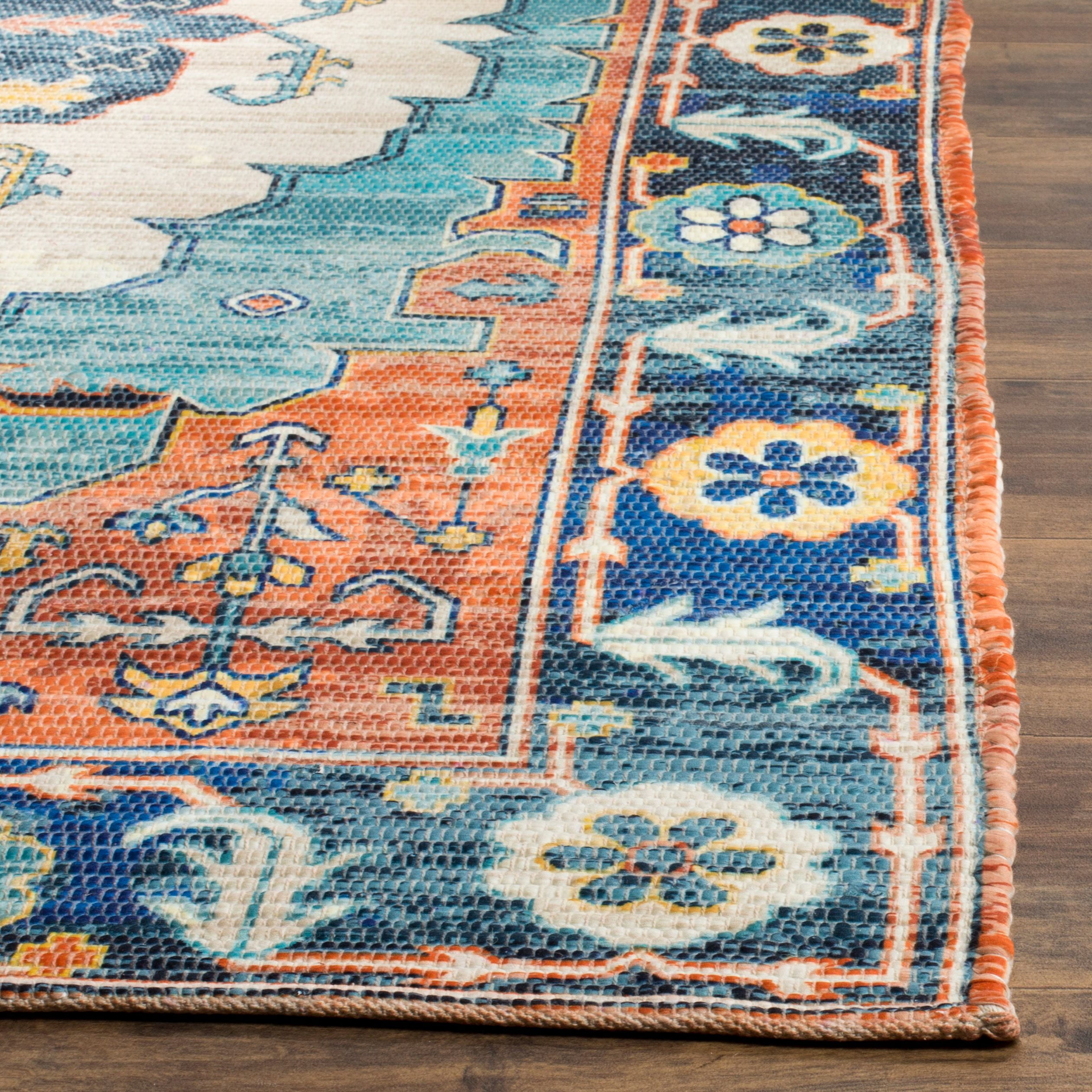 SAFAVIEH Saffron Leighton Vintage Runner Rug, Blue/Coral, 2'3" x 6'