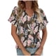 thumbnail image 1 of Tops Cortos para las Mujeres, Casual Plaid V-Cuello Manga Corta Suelta Camiseta Top Hecho de Poliéster Ligero para Toda la Temporada, Tops Sueltos para las Mujeres, 1 of 5