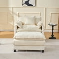 thumbnail image 3 of Noble House Modern Chenille Upholstered Accent Chair with Ottoman, Solid Wood Frame, Beige, 3 of 8
