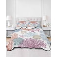 thumbnail image 2 of Quilts Twin Size Bedding Set, Red Blue Coastal Lightweight Quilted Comforter, Coral Conch Starfish Nautical Ocean Soft Reversible Bedspread Coverlet with Pillow Covers for All Season, 68" x 86", 2 of 7