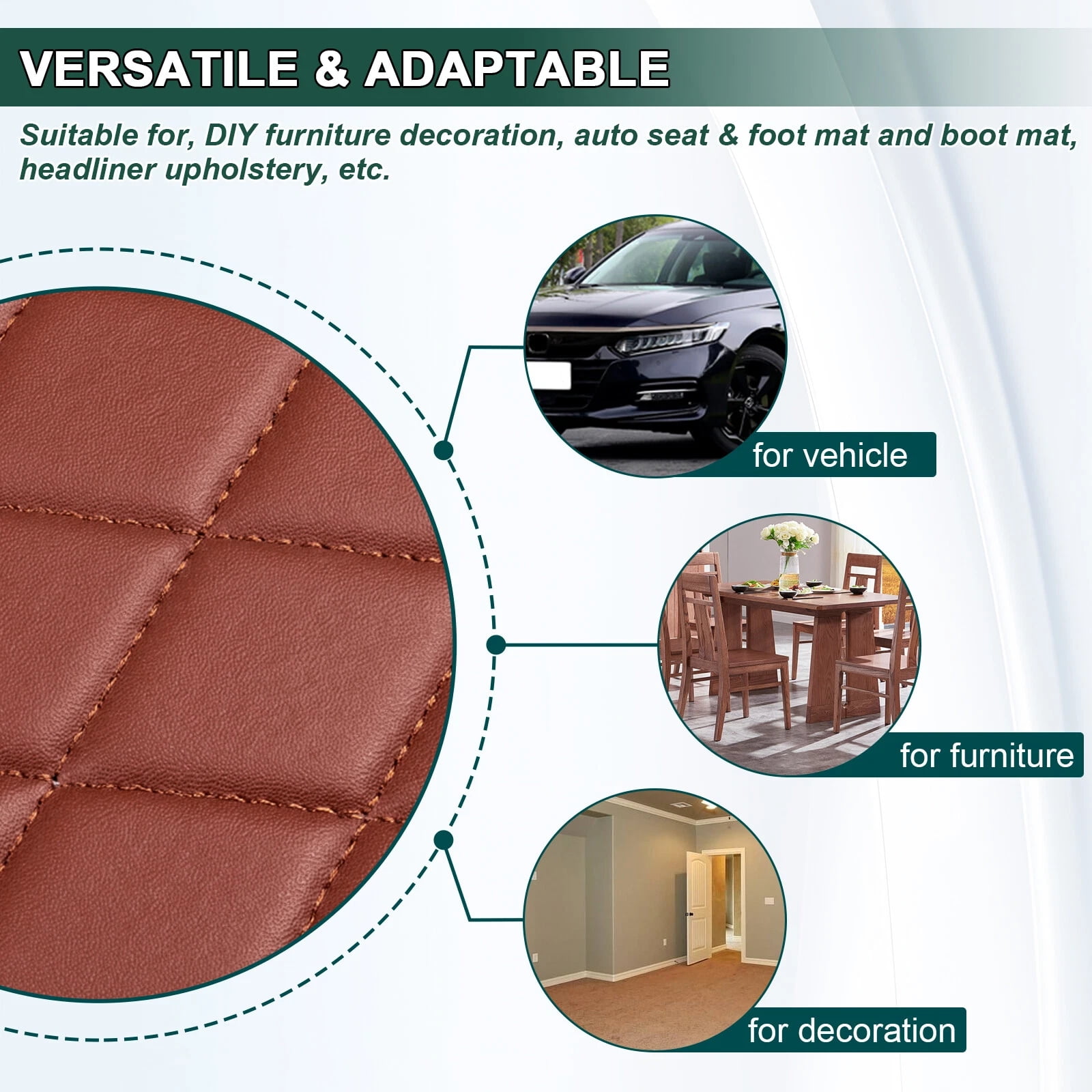 63" W Faux Leather Vinyl Fabric Waterproof Diamond Stitched Upholstery Material for Automotive Headliners, DIY Furniture, Car Seats, Foam Backed, Brown, 2 Yards