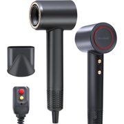 High-Speed Ionic Hair Dryer with 110K Brushless Motor, Thermo-Control, Magnetic Diffuser, Low Noise, Compact Design for Home or Travel, Black