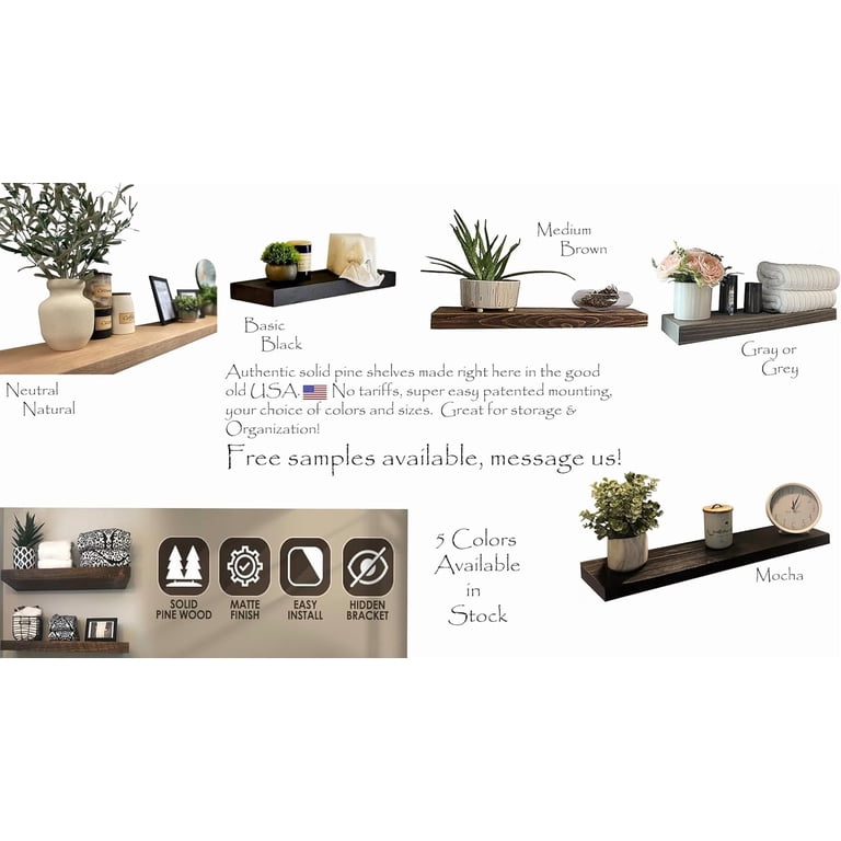 Joelsantiques - 24 Inch Wooden Floating Shelves For Wall - 24x10x2 In - Made Of Natural Wood - Heavy Duty Rustic Wall Shelves For Bedroom - Perfect For Living Room, Kitchen - Medium Brown