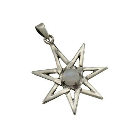 Sterling Silver Septagram Faery Star Pendant w/ Moonstone Cabochon