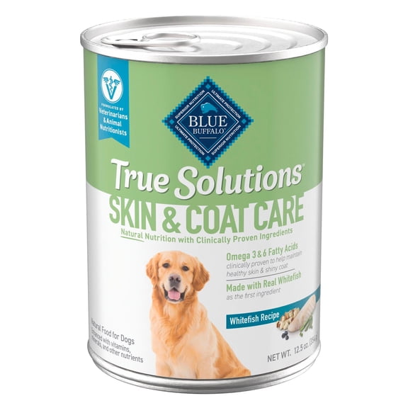 Blue Buffalo True Solutions Whitefish, Skin & Coat Care Wet Dog Food, 12.5 oz., Case of 12