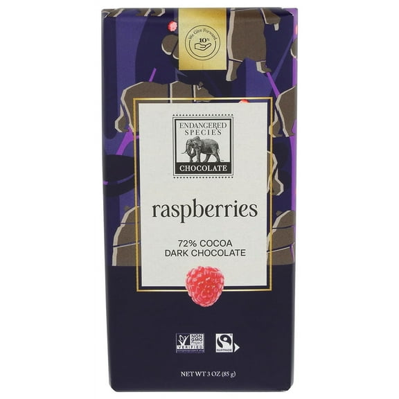 Endangered Species Chocolate Tart Raspberries Dark Chocolate Bar 72 Cocoa 3 oz Pack of 3
