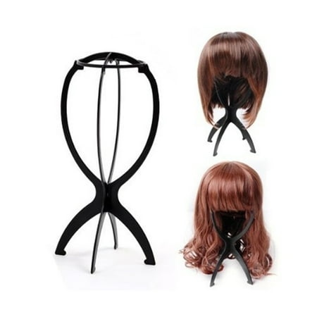 Portable Wig Stand Wig Stand Holder, 1pcs Portable Durable Plastic Folding Wig Holder Hairpieces Display Tool Stable Wig Stand Dryer (Black) ()