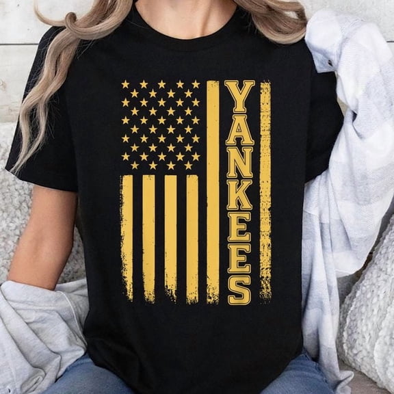 Bold Vertical USA Pride Yankees Lettering Gift For Men Women T-Shirt, Men's And Women's Graphic Tee 100% Cotton by TBun, Full Sizes S-5XL