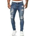 thumbnail image 1 of Men Ripped Hole Jeans Denim Pants Pockets Button Skinny Long Trousers, 1 of 5