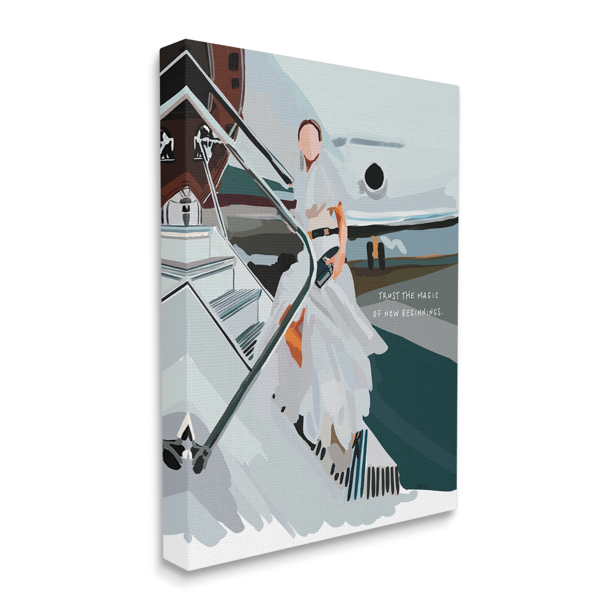 Stupell Industries Magic of New Beginnings Uplifting Woman Boarding Airplane Graphic Art Gallery Wrapped Canvas Print Wall Art, Design by Amelia Noyes