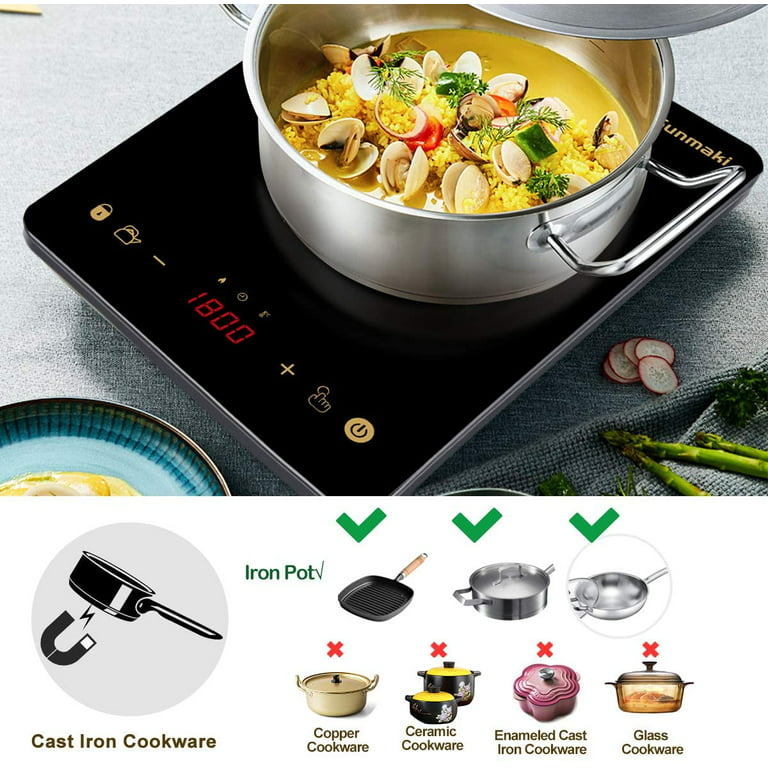  Sunmaki Portable Induction Cooktop,1800W Induction Cooker with  LCD Sensor Touch, Induction Cooktop Burner Child Safety Lock & 4h Timer, 9  Power 10 Temperature Setting for cooking: Home & Kitchen
