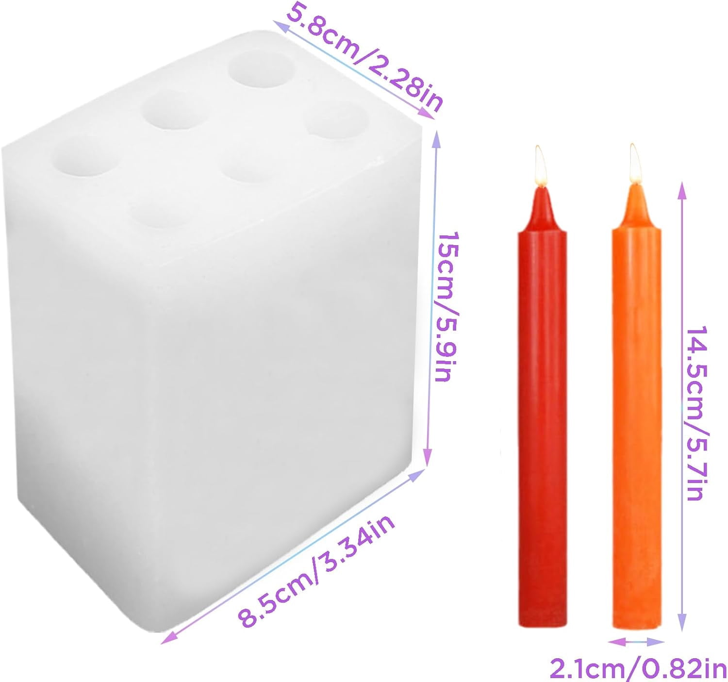 6 Holes Long Cylinder Silicone Candle Molds, Pillar Cylinder Shape Mold for Aromatherapy Candle Soy Wax Soap Clay Craft Plaster Resin Handmade Crafts Gifts Birthday Cake Decor(5.9in)