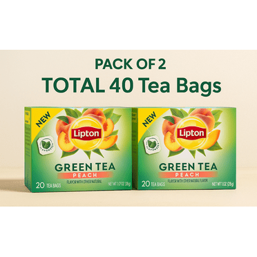 Lipton Peach Green Tea Bags, Flavored, Unsweetened Tea Bags for Hot or Iced Tea with Caffeine and Flavonoids, 20 Count Each – Pack of 2 (Total 40 Tea Bags)