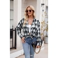 thumbnail image 4 of XCHQRTI Plaid Pocket Shirt for Women Lapel Button Down Blouse Casual Long Sleeve Tops, 4 of 6