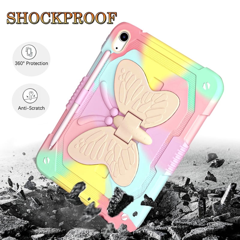 for iPad 10th/11th Generation 2022/2025(A16) Case with Butterfly Kickstand Wings Heavy Duty for iPad 10th Case 10.9'' Pencil Holder Shockproof Protective Cover Kids Girls for iPad 11th 11''，Colorful