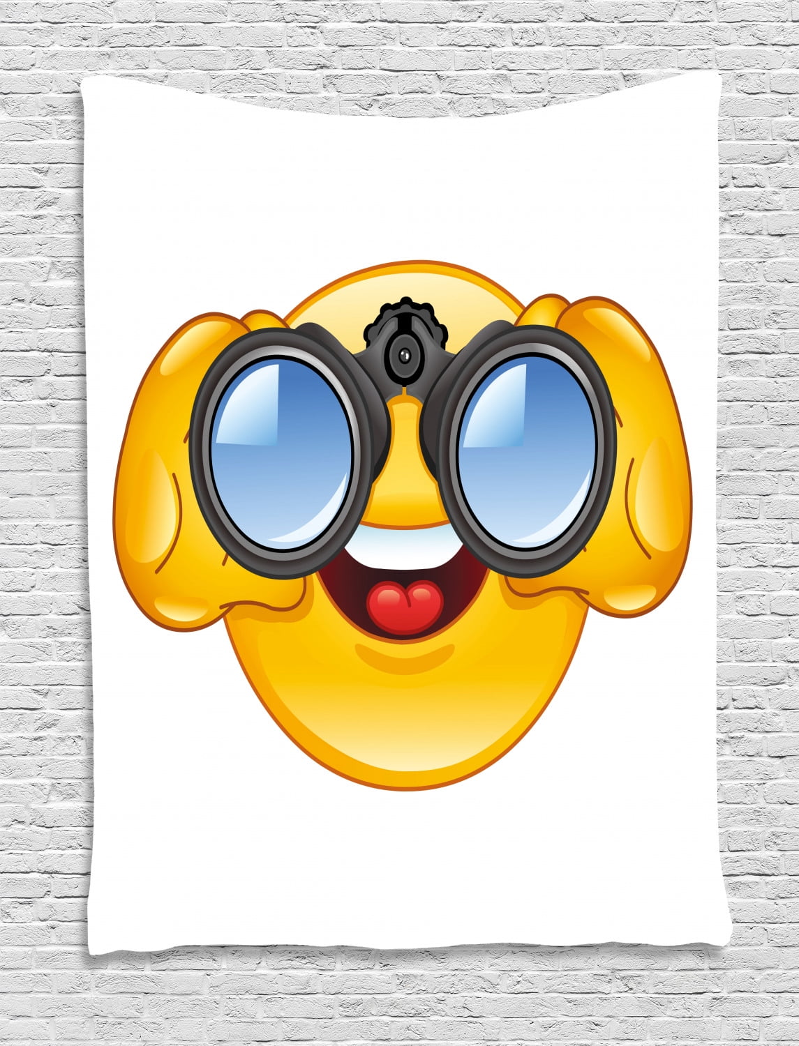 Emoji Tapestry, Smiley Face with a Telescope Binoculars Glasses