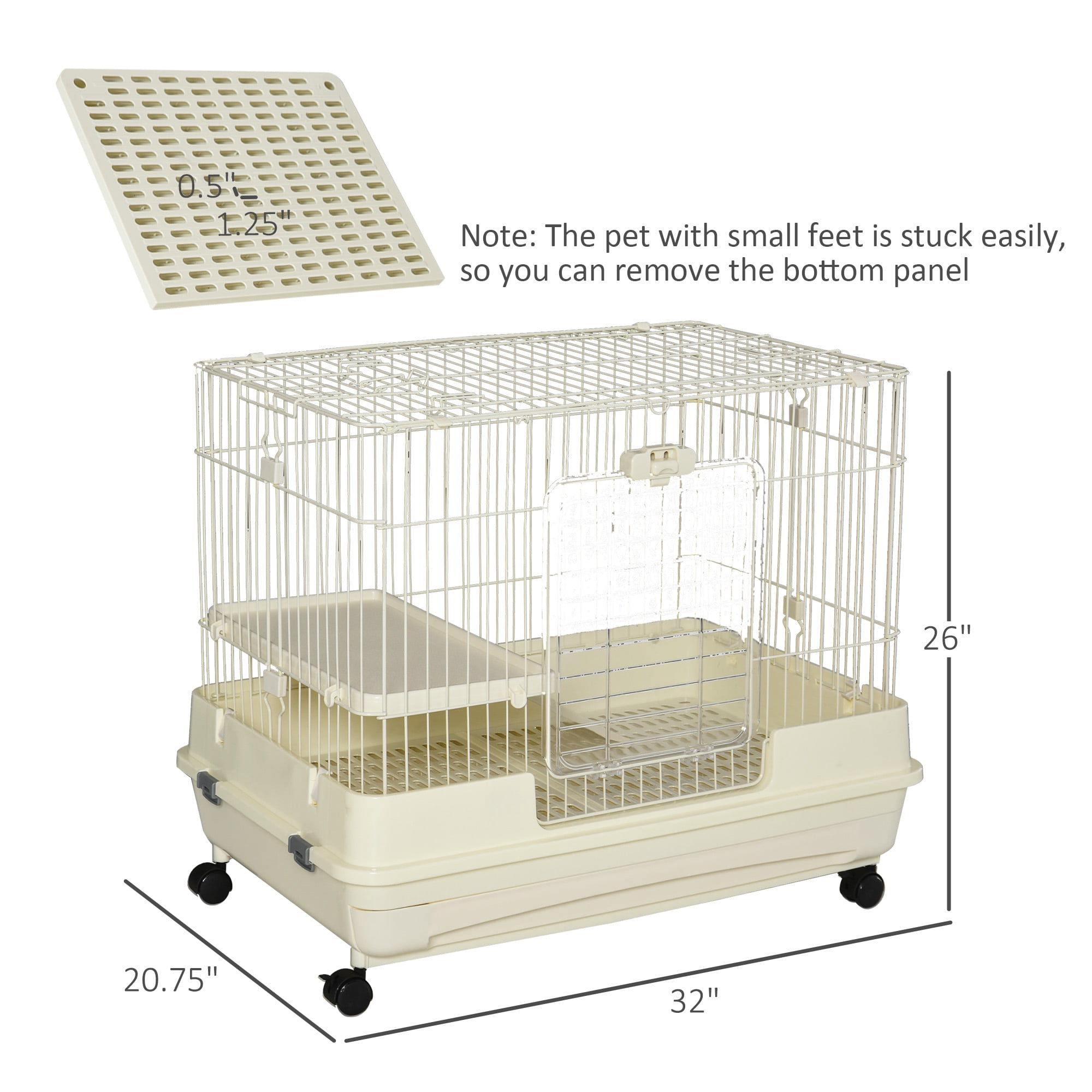 Pawhut Small Animal Habitat Cage with Wheels, White