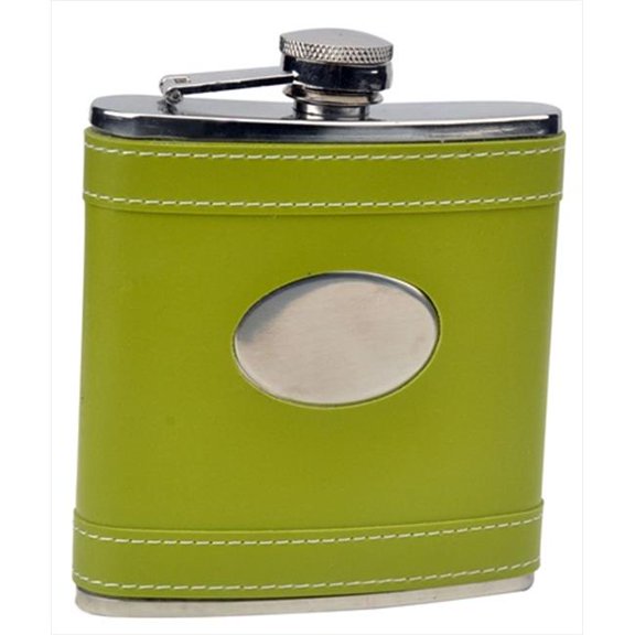 FJX Wholesale HFL-W058C 6oz Green Faux Leather Stainless Steel Hip Flask