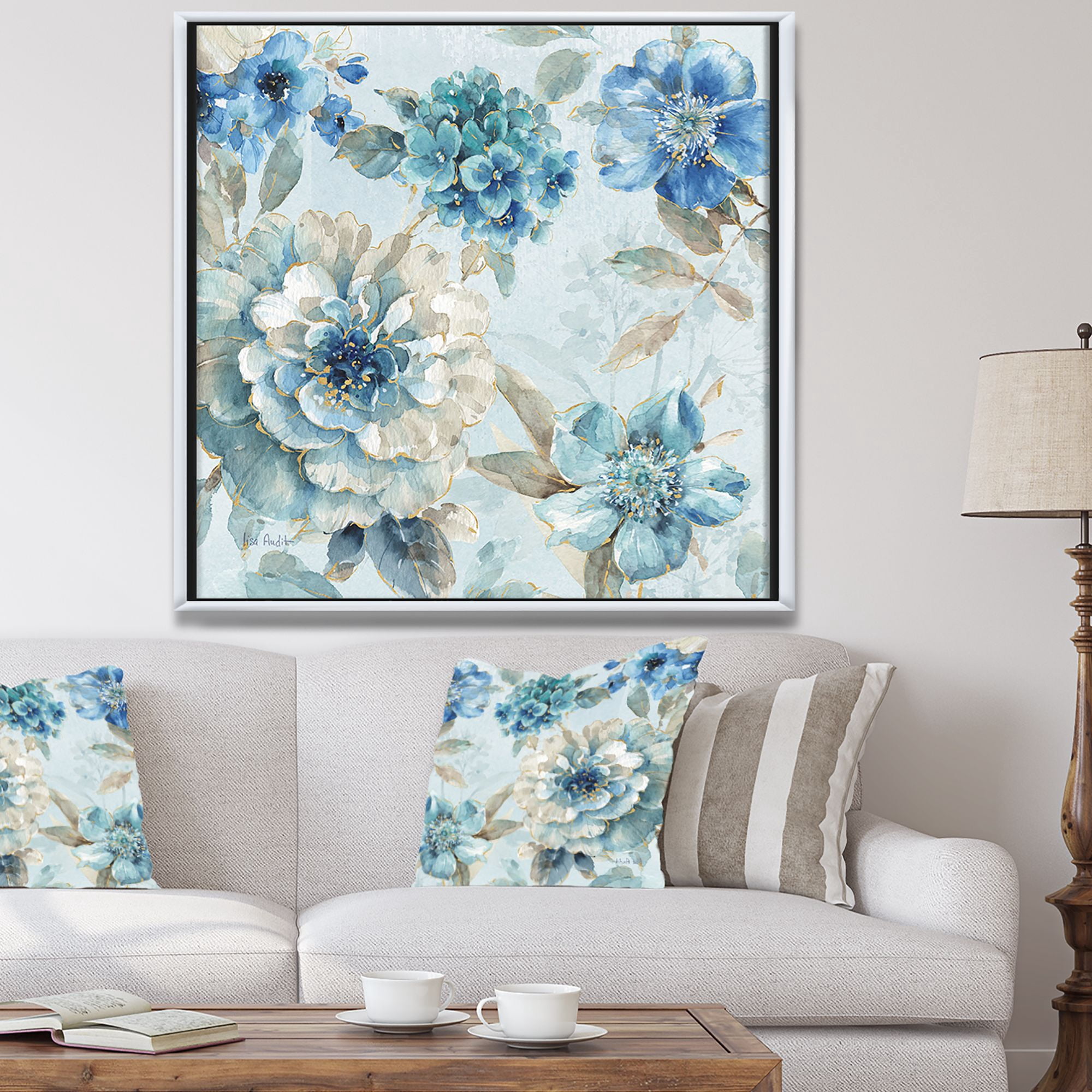 Designart ' Indigold Watercolor Lovely bird IV ' Farmhouse Framed Canvas