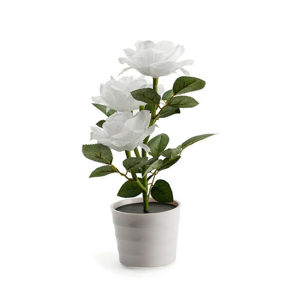 Matsuzay Luz LED única Bonsai flor maceta lámpara simulación planta en maceta 3 cabezas Rosa luces noche al aire libre hogar hogar escritorio Decoración del hogar Blanco