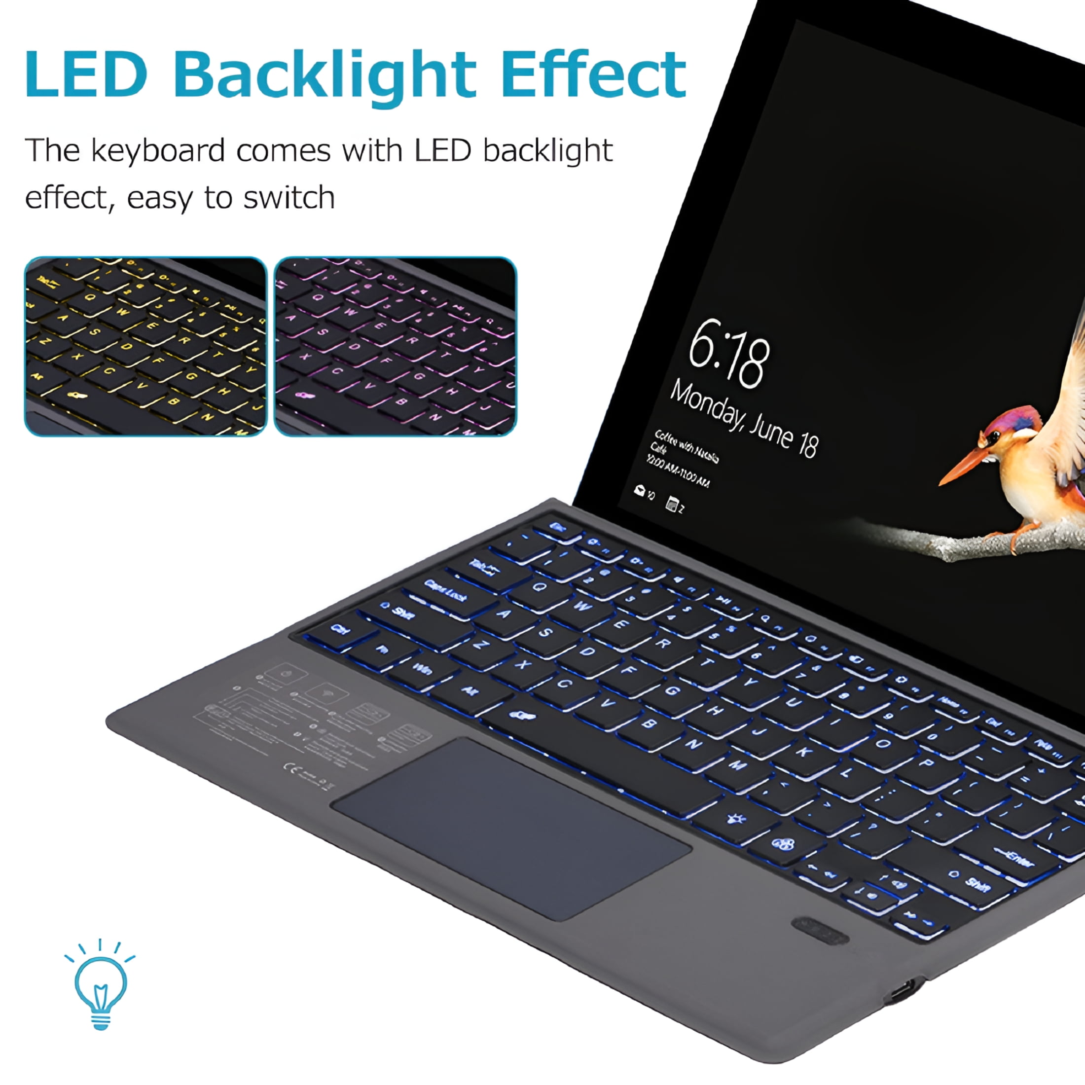 GJX 2026 New Wireless Bluetooth Keyboard Portable Ultra-Thin Backlight Tablet Keyboard with Large Size Touchpad for Home,Office,Travel,Study,Gaming
