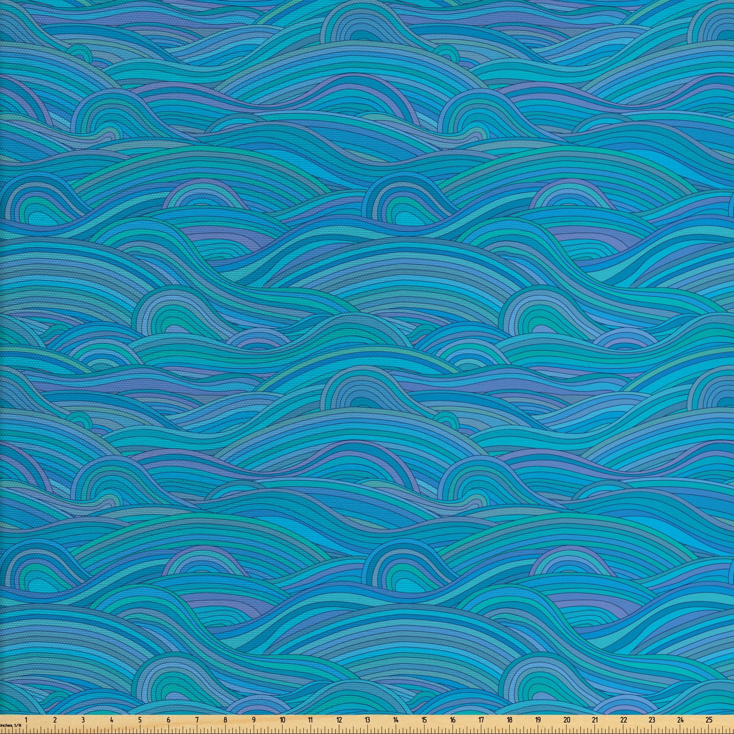 Sea Fabric by The Yard, Unusual Pattern with Waves River Ocean Seascape