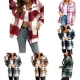 thumbnail image 4 of Ladies Check Fleece Winter Jacket Shacket Baggy Tartan Tops Casual Shirts Coat, 4 of 7