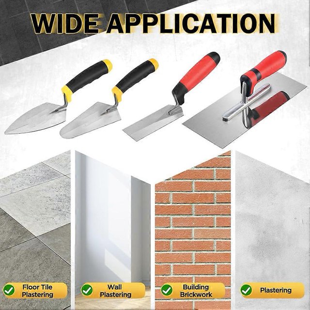 4 PCS Masonry Hand Tool Set, 6" Grouting Trowel, A 6", 11" X 4" Flat Trowel with A Soft , and A 4.92" X 1.97" Trowel