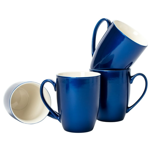Navy Blue Glossy Finish 10 ounce New Bone China Coffee Cup Mugs Set of