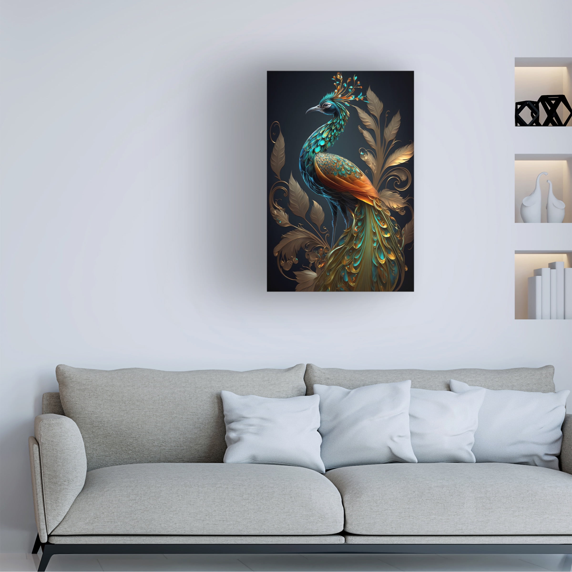 Canvas Wall Art - Ray Heere 'Proud Peacocks 32' Wall Art for Living Room, Bedroom, or Office Décor by Trademark Fine Art - 16 x 24 Inches