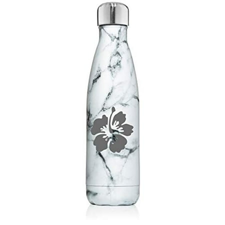 

17 oz. Double Wall Vacuum Insulated Stainless Steel Water Bottle Travel Mug Cup Hibiscus Flower (Black White Marble)
