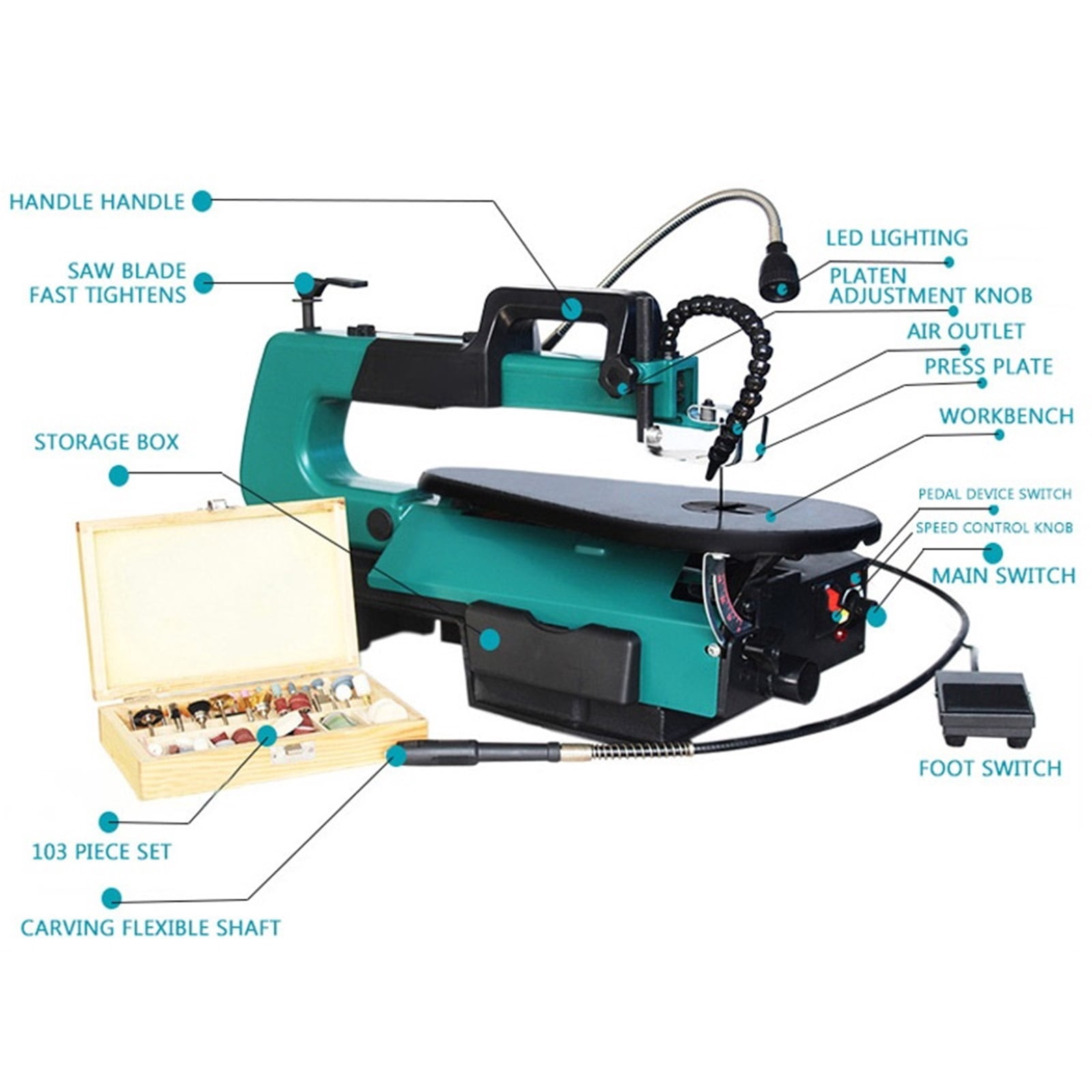 120W Jig Saw DIY Scroll Saw For Wood Cutting Depth 50mm Saws (Free 10Pcs Blades), Speed Adjustable Cutting Machine ,Heavy Duty Build
