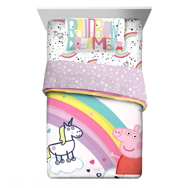 Peppa Pig Kids Full Bed in a Bag, Comforter and Sheets, Pink