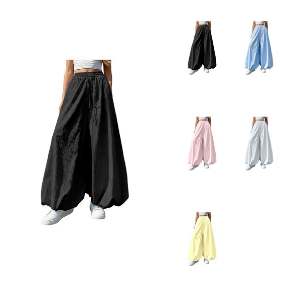 Casual Palazzo Pants, Women's Linen Wide Leg Split Skirt with Elastic Waist Drawstring, Soft Ice Silk Fabric Summer Loose Fit Comfortable Trousers for Beach Vacation 2025
